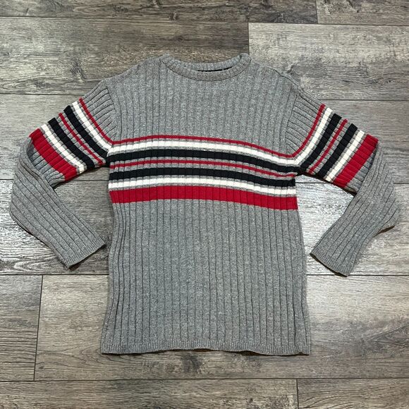 Vintage 90s Structure Gray Black Red Ribbed Sweater Made in USA - Men's Small - Picture 1 of 7